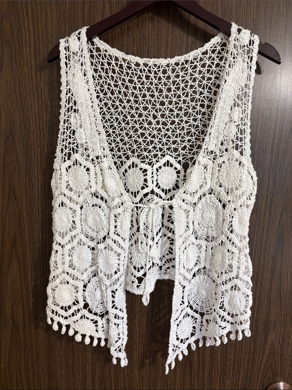 Crochet Open-Front Vest Tank Top - White